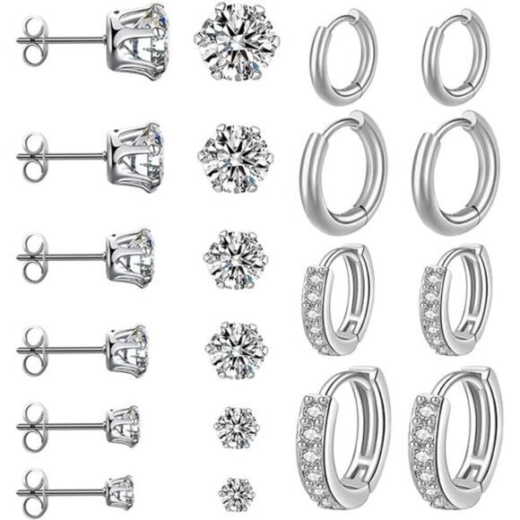 10 Pairs Silver Stud Earrings and Hoop Earrings for Women, Surgical Steel - Picture 7 of 7